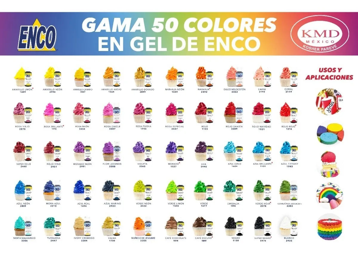 Kit 50 Colores Comestibles En Gel Enco